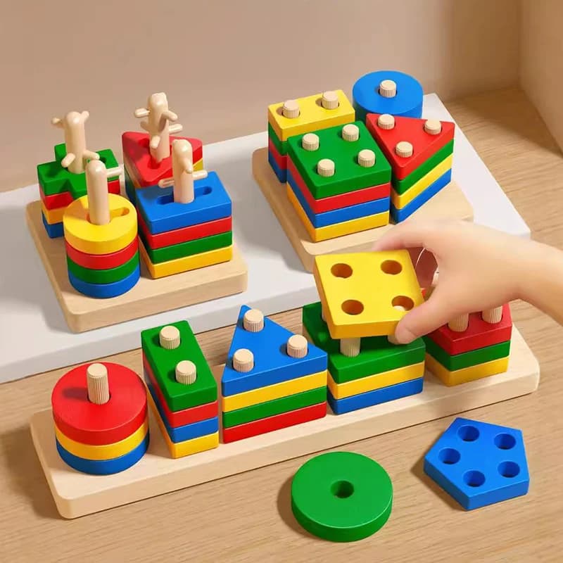 Giocattoli Montessori in Legno, Puzzle di Blocchi, Forme Geometriche per Bambini, Classificatore di Colori, Mattoncini per l'Apprendimento della Matematica, Giochi di Impilamento in Legno