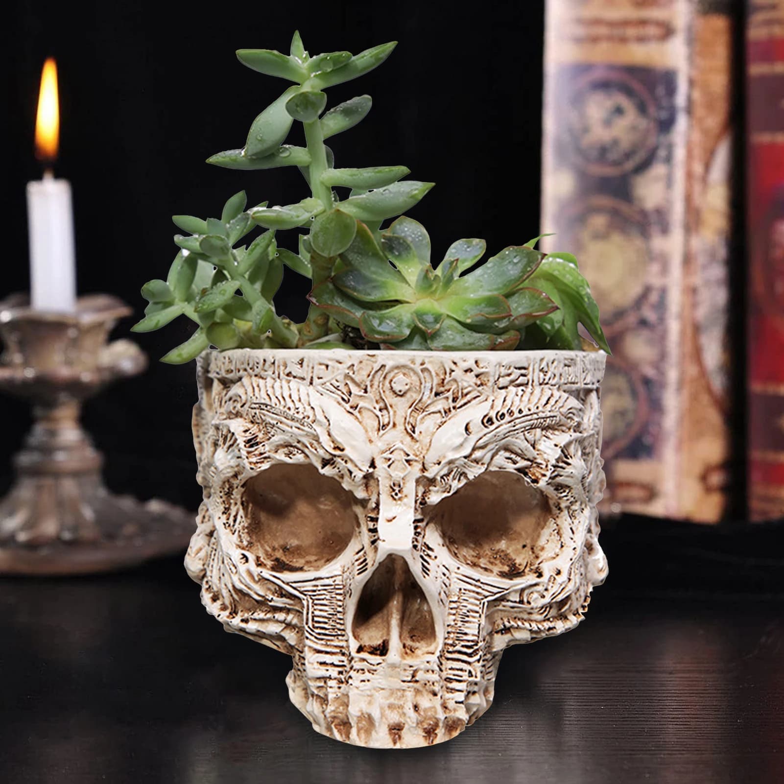 Organizer per contenitori per fioriera con scheletro gotico, vaso da fiori con teschio di Halloween, adatto per l'arredamento del giardino domestico