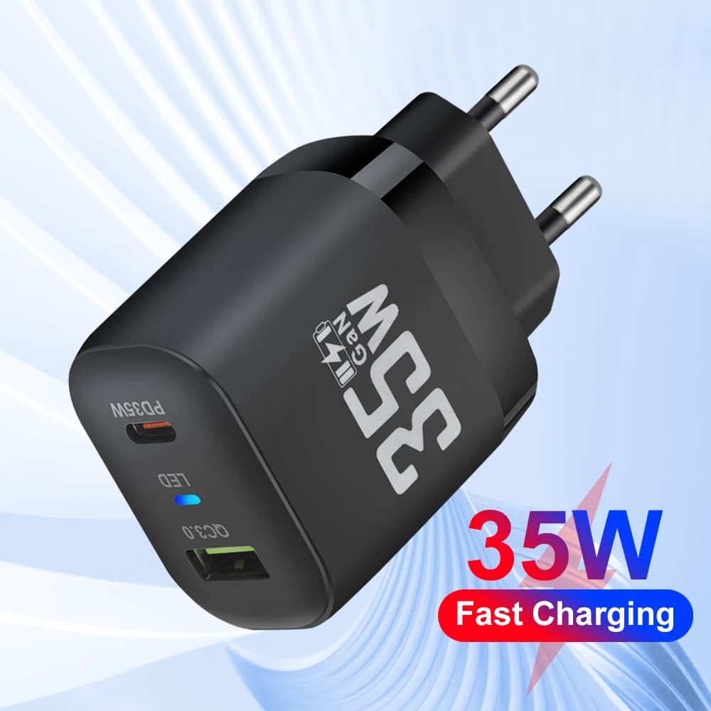 Caricatore USB LED Type C da 35W GaN a ricarica rapida per Huawei Samsung Xiaomi iPhone 15, adattatore di ricarica rapida per cellulari.