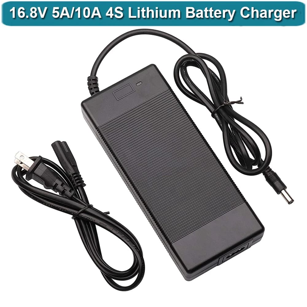 Adattatore di Alimentazione 16.8V 5A 10A, Caricabatterie per Batterie agli Ioni di Litio, Compatibile con Pacchi Batteria al Litio a 4 Celle 14.4V 14.8V 16.8V