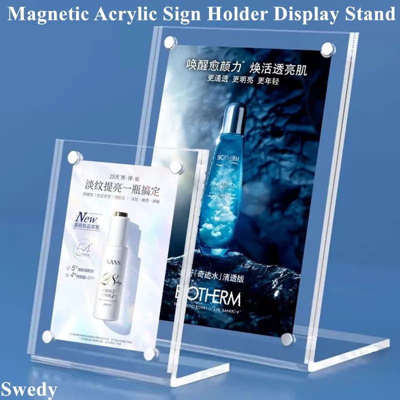 90x128mm Piccolo porta cartello magnetico in acrilico espositore tabella di nozze numero porta biglietti da visita menu etichetta prezzo etichette di carta
