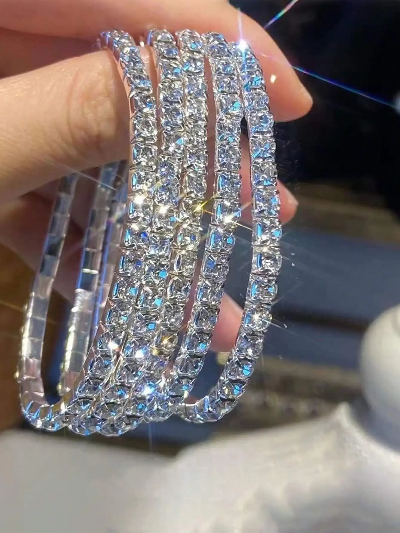 5pcs Shiny Bracelet Set Full Of Cubic Zirconia, Perfect For Girls' Party Accessories And Gifts