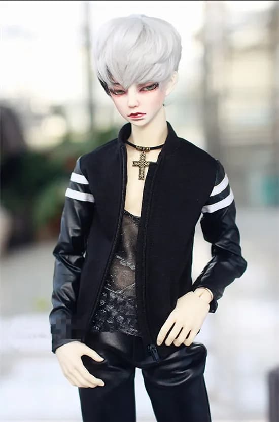Giacca personalizzata Hansome con cuciture in pelle nera per bambola BJD 1/4 MSD 1/3 SD13 SD17 vestiti per bambole zio CMB70