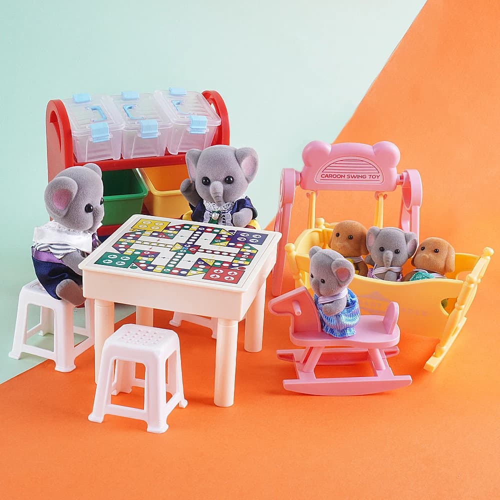 Miniature 1:12 DIY Flying Chess Set Dollhouse Furniture Baby Crilb Rocking Horse With Mini Storage Rack For Kid Play House Toy