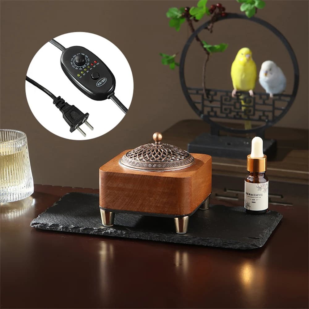 Bruciatore di incenso elettronico in legno di ebano, diffusore di oli essenziali per camera da letto per favorire il sonno e la calma, bruciatore elettrico per aromaterapia