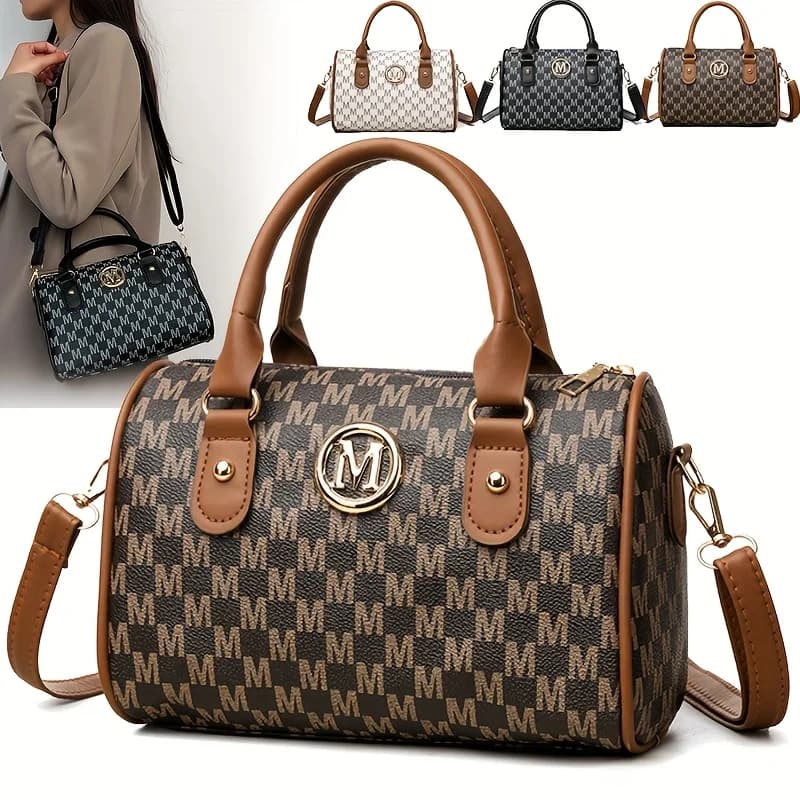 Borsa a tracolla da donna con alfabeto con logo dorato "M", piccola borsa a tracolla in ecopelle sintetica per lavoro, viaggi, feste e regali