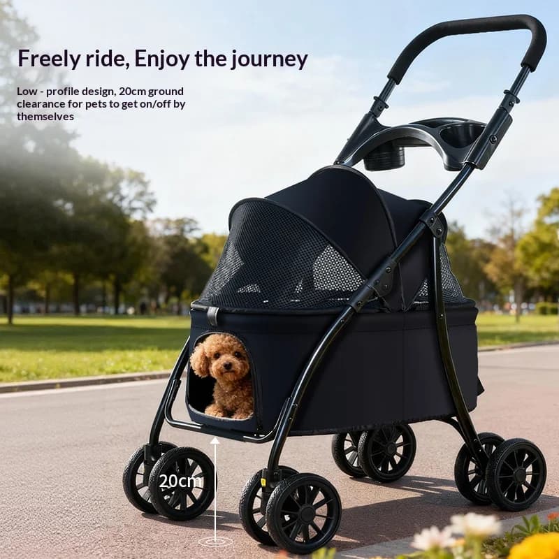 Heavy Duty Anti-Shock Pet Trolley Cart, UV Block Removable Sun Canopy, One-Click Quick Fold Frame, Smooth Silent Rolling Wheels Pet Carrier For Teddy Bichon Kittens pet trolley dog cart
