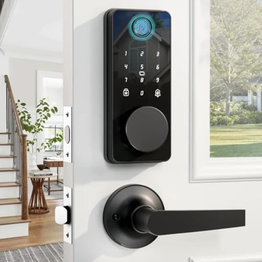 Smart Lock with Handles Fingerprint Door Lock App Control Keyless Entry Door Lock Set Electronic Keypad Deadbolt Auto and One T