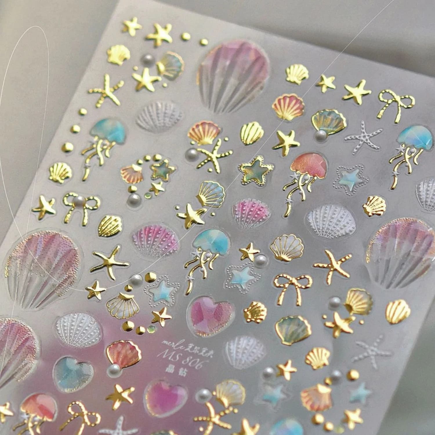Adesivi per Unghie con Decorazioni Oceaniche: Conchiglie, Coralli, Delfini, Stelle Marine, Cuori, Meduse, Bolle d'Acqua