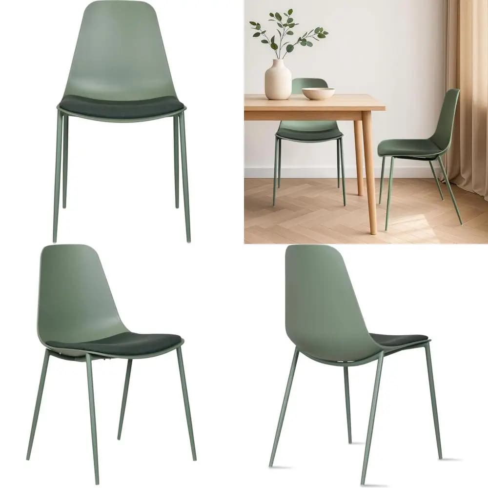 Lunch Chair Padded in Green Fabric with Metal Legs and Plastic Seat for Internal or External Use
