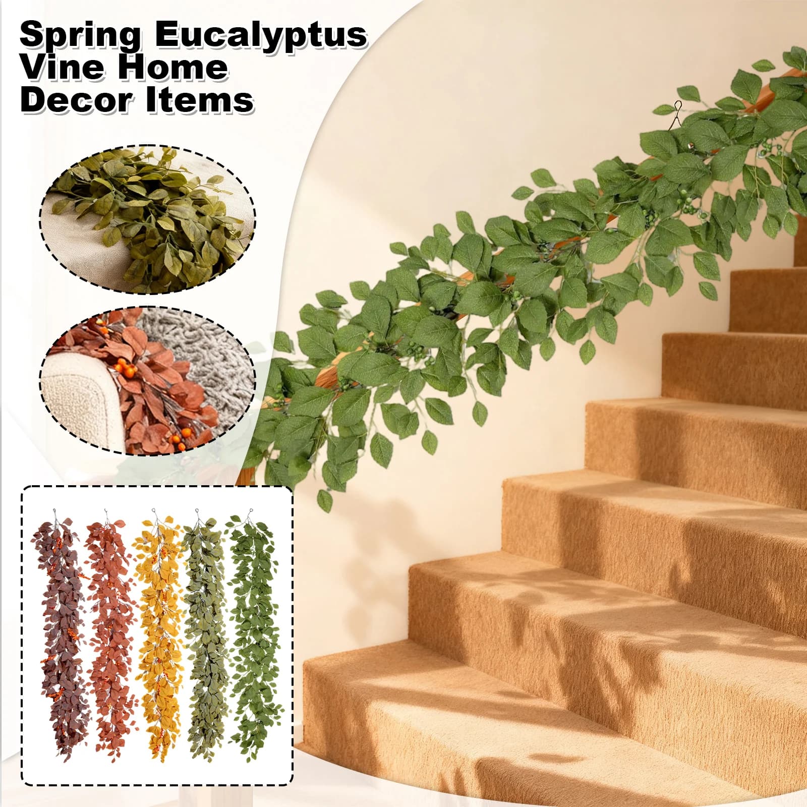 Decorations for the house Vite 2M Artificial spring Eucalyptus edera hanging Green Plant Festive Decoration of the house for the holidays Collective ornament
