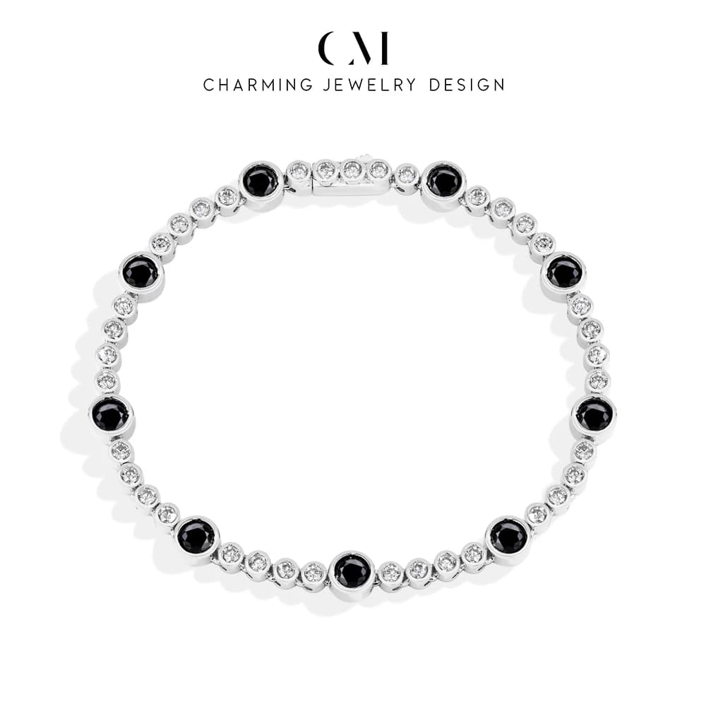 CHARMING Trendy Casual Black Colorful Moissanite Bubble Chain Bracelet 925 Sterling Sliver Unisex Party Daily Men Jewelry Gifts