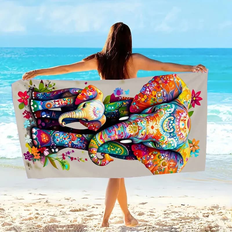 Asciugamano da spiaggia Elephant Mandala - Microfibra ad asciugatura rapida, motivo floreale colorato, tappetino morbido per yoga, campeggio, piscina