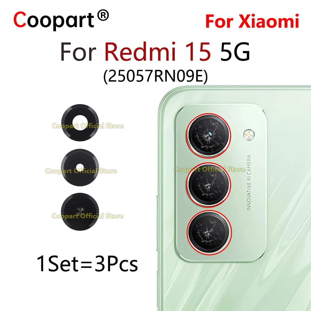 Lente in vetro per fotocamera posteriore per Redmi 15 5G, copertura fotocamera di ricambio con adesivo 25057RN09E