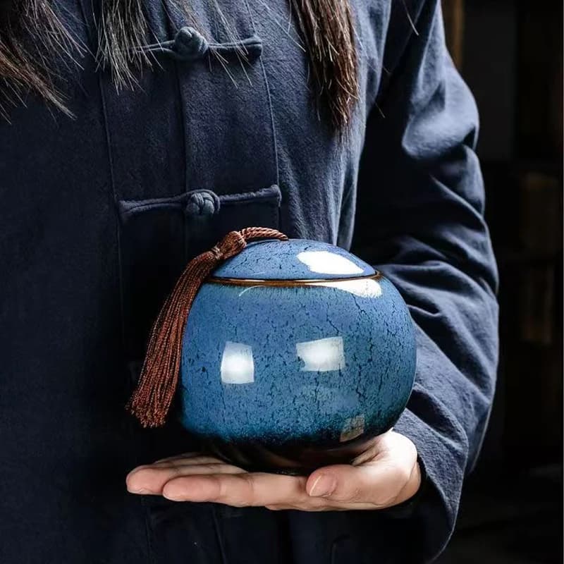 Creative Spherical Ceramic Tea Caddy Tea Set Household Large-capacity Sealed Storage Tank Moisture-proof Coffee Bean Caddy Decor