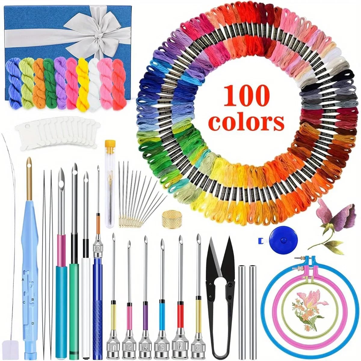 156 PcsHousehold Punch Needle Embroidery Kit Russian Tufting Set with Threader, Embroidery Floss & Fabric Cloth