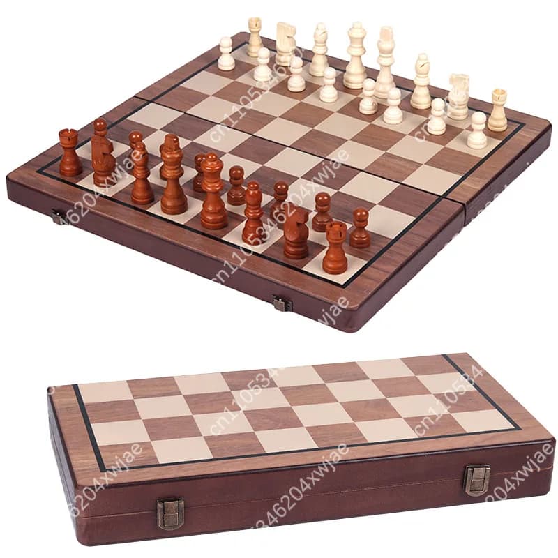 Set di Scacchi e Dama Magnetico in Legno, Scacchiera Pieghevole Bifacciale di Grandi Dimensioni per Famiglie, Adulti e Bambini, Gioco da Interno e da Viaggio