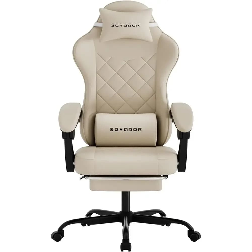 Ergonomic High-Back Swivel Chair with Lumbar Support for Gaming and Office, Beige
