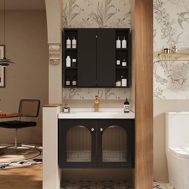 Oak bathroom cabinet feng shui mirror hidden mirror ceramic integrated basin washbasin