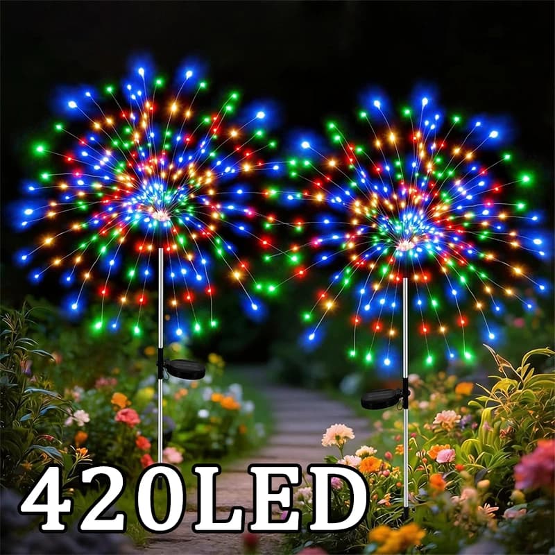 Luci Solari a LED per Decorazioni da Giardino, Impermeabili, a Forma di Fuochi d'Artificio, con Filo, per Patio, Strada, Cortile, Sentieri