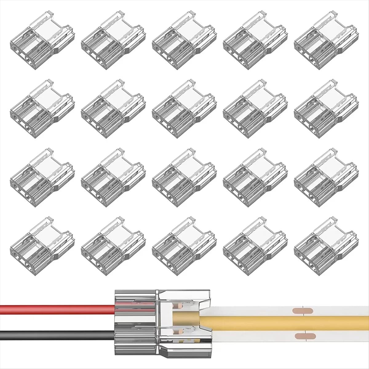 A002 Connettori per strisce luminose a LED 20 pezzi Striscia a 2 pin per fili Connettori per luci a nastro LED, trasparenti senza saldatura Nessuna area scura 8 mm