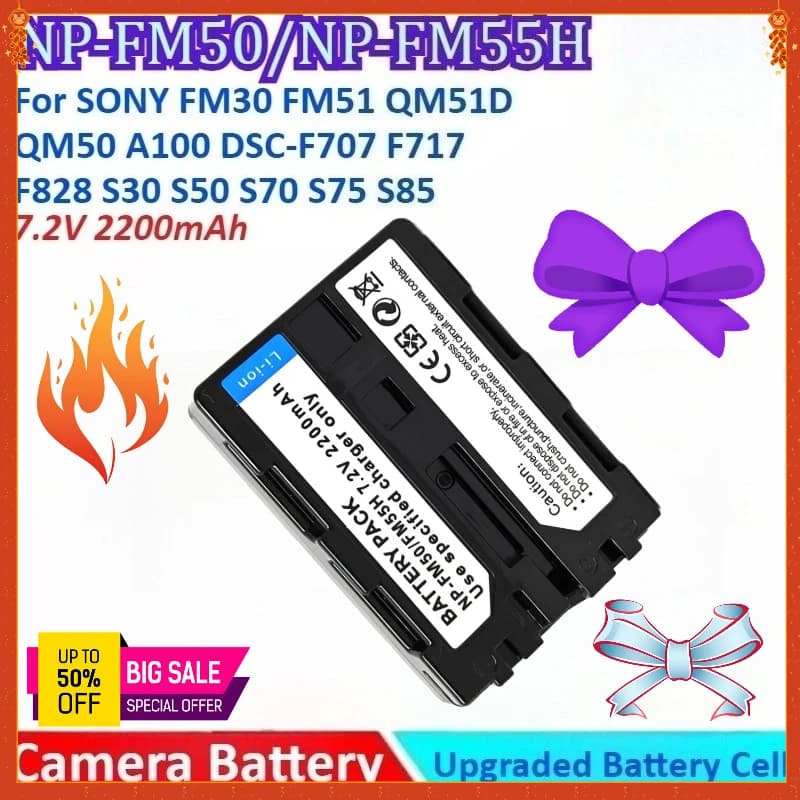 Batteria per fotocamera 2200mAh 7.2V NP-FM50/NP-FM55H + caricabatterie per SONY F717 F828 FM30 FM5 DSC-F707 QM51D QM50 A100 S30 S50 S70 S75 S85