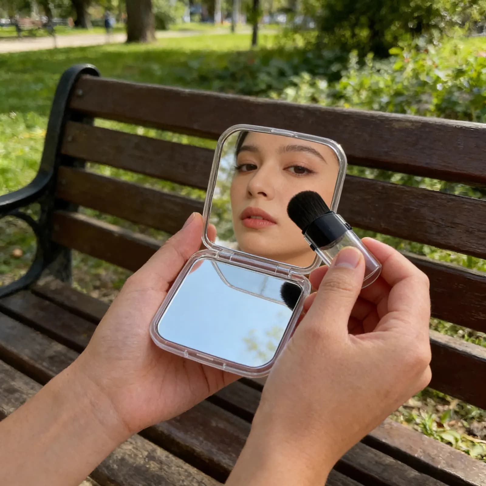 2 pennelli da trucco mini da viaggio, retrattili, portatili, per fondotinta e cipria, design compatto per pelli sensibili, applicazione fluida
