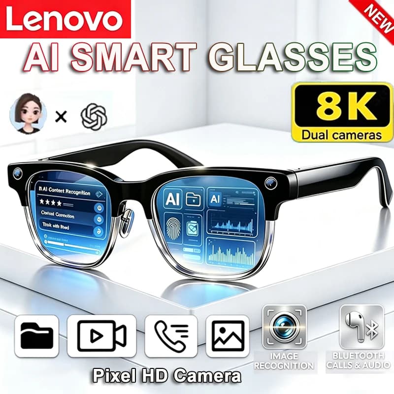 Lenovo AI Smart Glasses 8K Remote Control Touch Photo Camera Recording Translator Voice Assistant Wireless Bluetooth Eyewear