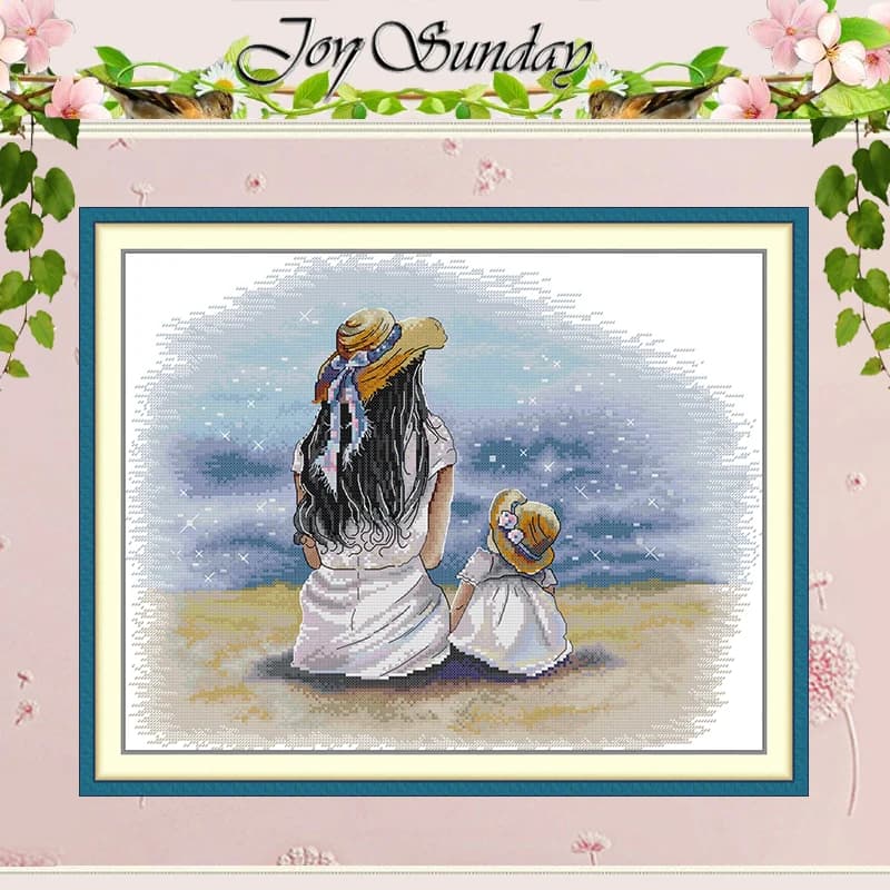 Mother and Daughter by the Sea Patterns Counted Cross Stitch Set 11CT 14CT 16CT Stamped Cross-stitch Kit Embroidery Needlework