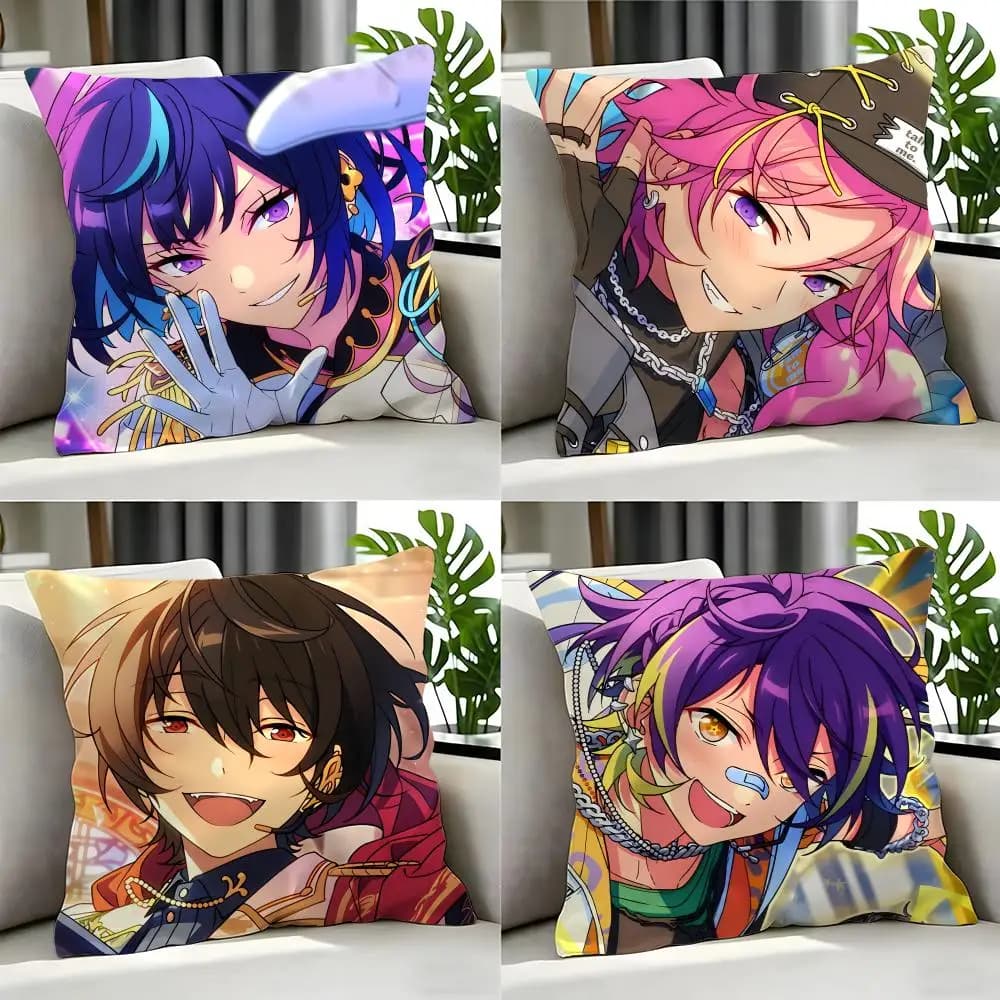 Game Ensemble Stars - Set di 4 fodere per cuscini 50x50 45x45 40x40 - Federe decorative per divano e arredamento casa