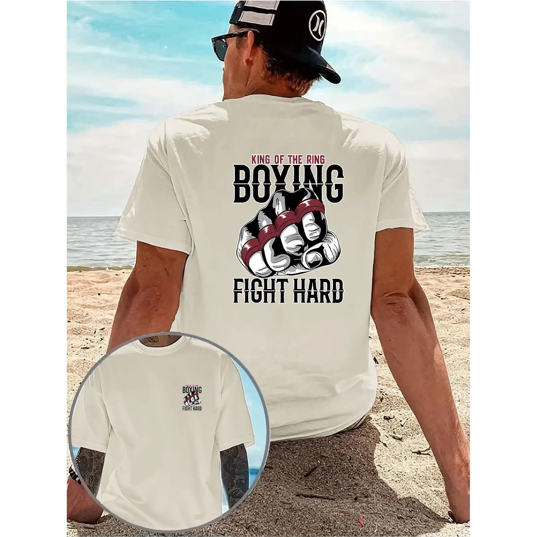 Boxing Glove Print Men's T-Shirt Breathable Short Sleeve Round Neck Casual Tee for Gym Outdoor Training
