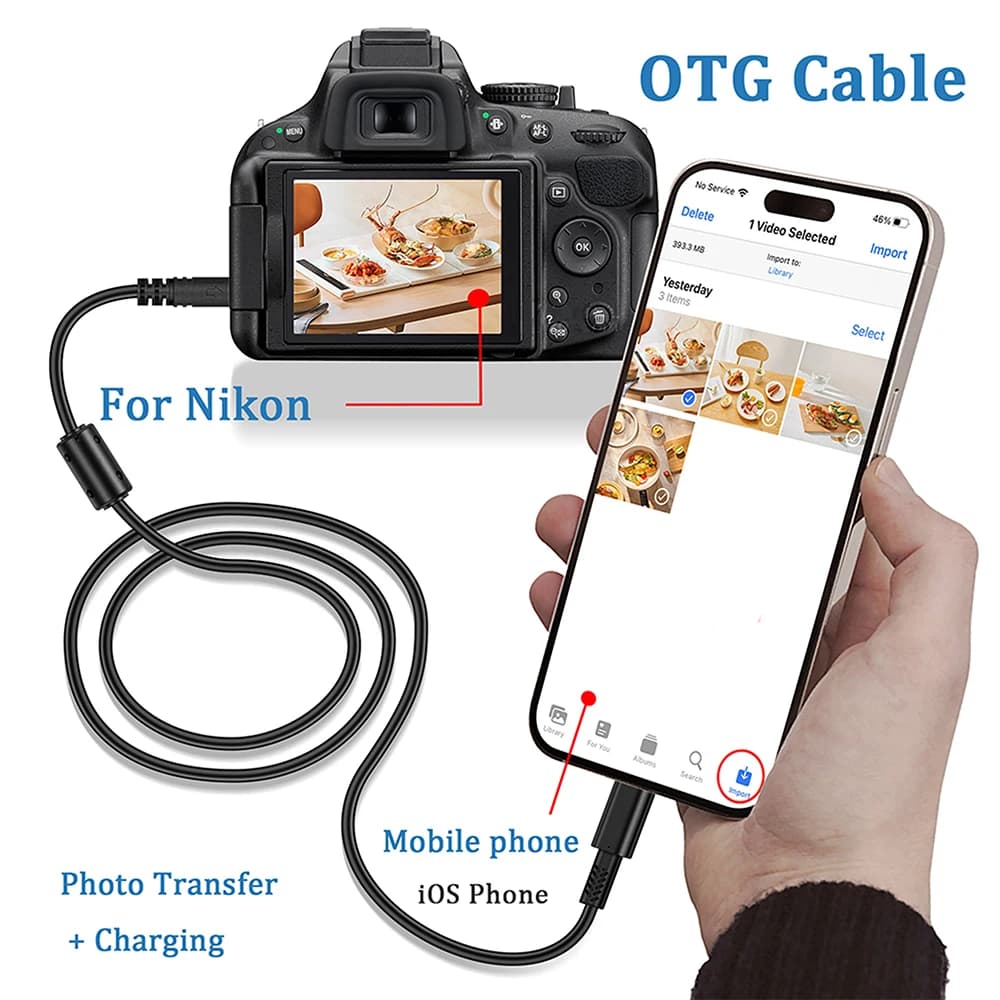 Cavo da Type-C a Mini 8 pin per telefono iOS, cavo OTG, per trasferimento foto e video da fotocamera Nikon a telefono iOS, cavo Mini USB