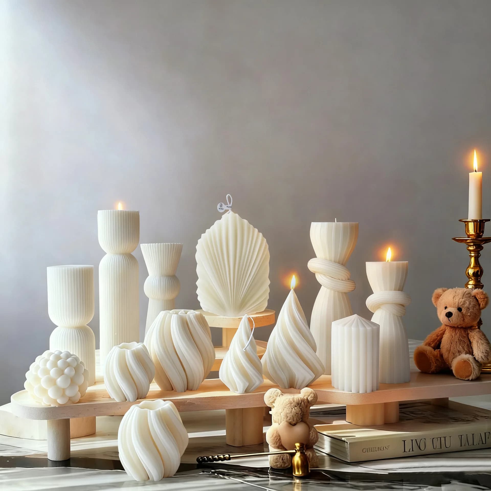 Candle Perfumed White Minimalist Nordica, Home Decoration, Double Equipment, Cylindrical Geometric Shape, Fragrant Candle