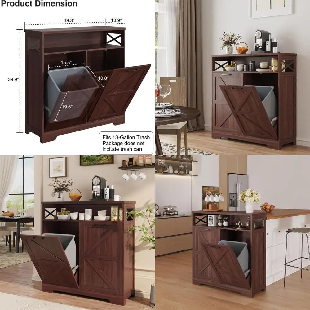 Mobiletto per Rifiuti a Doppio Scomparto per Cucina, Contenitori Nascosti, Armadio Multiuso per Riciclaggio per Soggiorno, Marrone