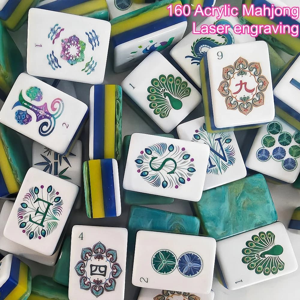 2026 NEW 4 Layer American Mahjong Tiles,160 Acrylic Mahjong Set for Home, Clear Engraving Mah Jongg for Travel & Game Nights