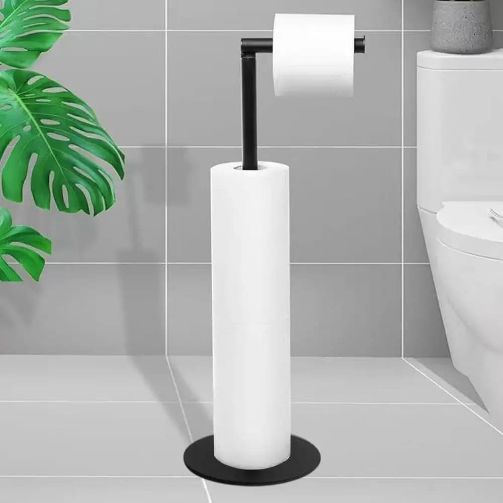 Portarotolo per Carta Igienica Autoportante Antiruggine, Supporto Singolo Antiscivolo per Bagno con Funzione di Riserva, Facile Installazione
