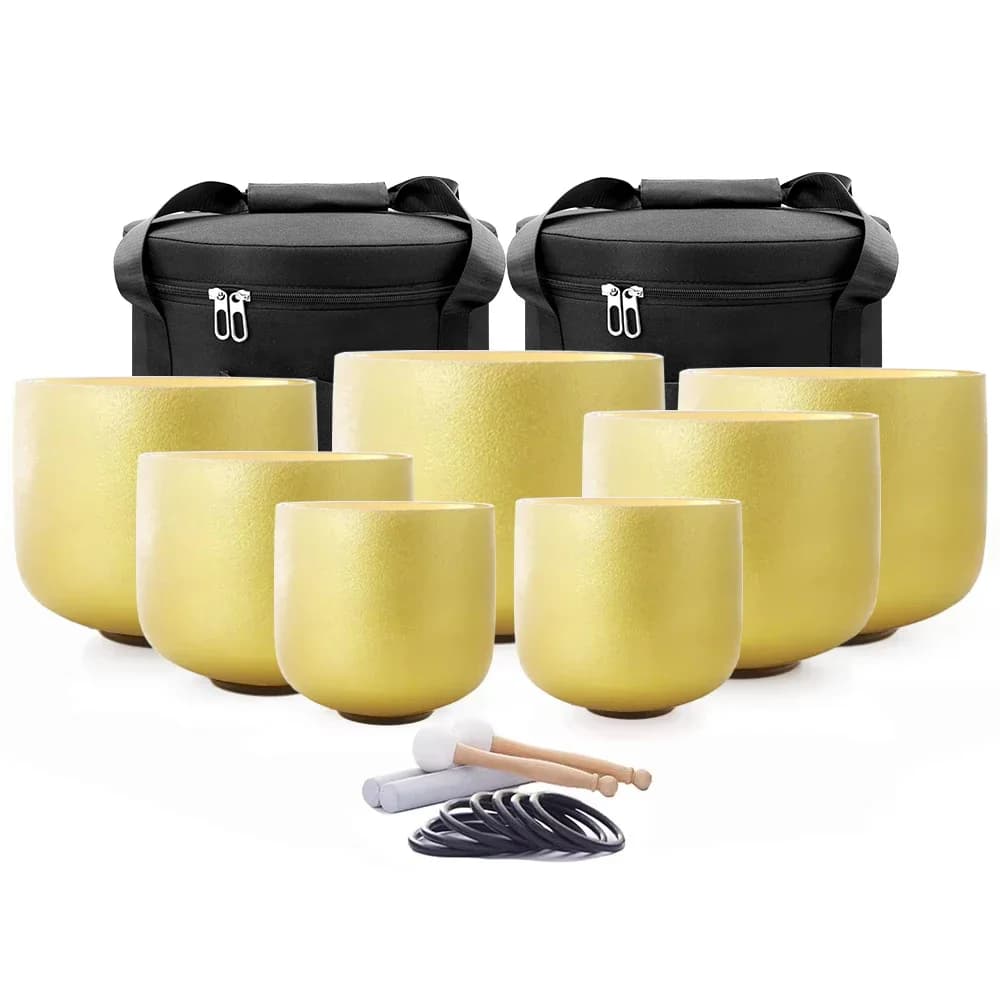 STAR LINKUP 7-12"/6-12" Set of 7pcs Golden Quartz Crystal Singing Bowl Chakra Sound Healing Yoga Meditation Bowls with Bag