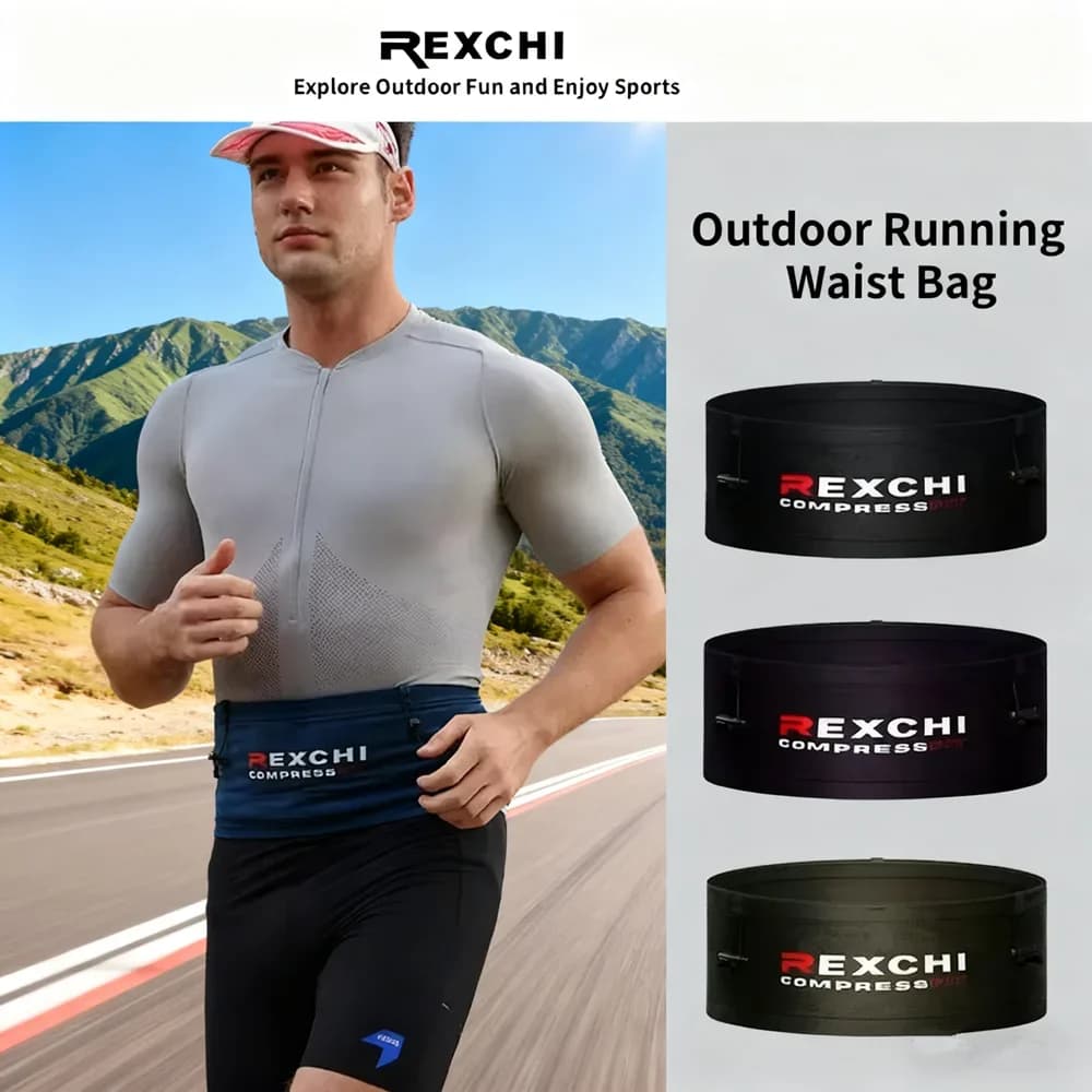 REXCHI NERO Funzione leggera per esterni Marsupio sicuro per riporre la corsa Cintura sportiva a compressione bifacciale per Marthon