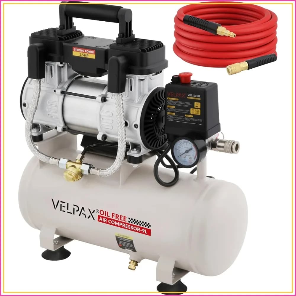 Ultra Quiet 60dB Air Compressor, 2.4 Gal Tank, Oil-Free, 1.5HP, 6.71CFM@115PSI, for Spray Painting & Auto Repair