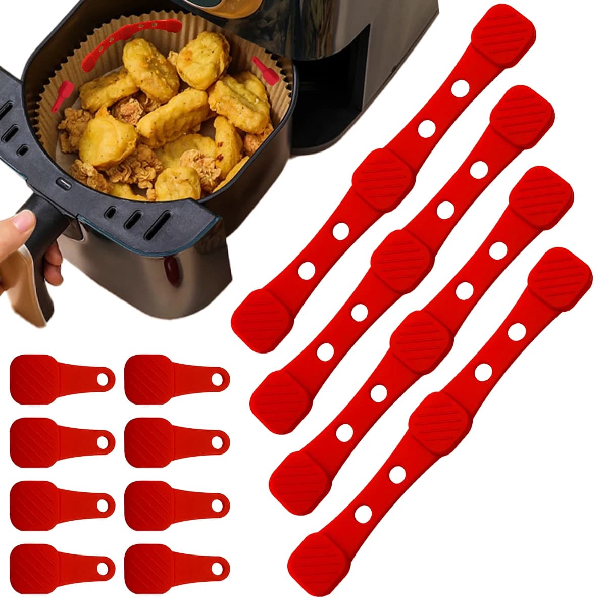 Magnete per friggitrice ad aria Fibbia in silicone per tenere premuto la friggitrice ad aria Blocco carta pergamena Fodere usa e getta Previene la carta per bruciare