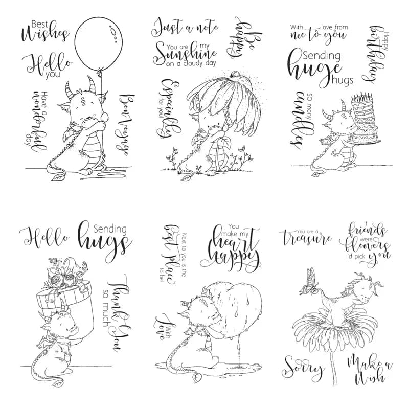 Sweet Dragon Stamp Set Cake Flowers Balloon Present Heart Clear Stamp for DIY Scrapbooking Cards Crafts 2024 New