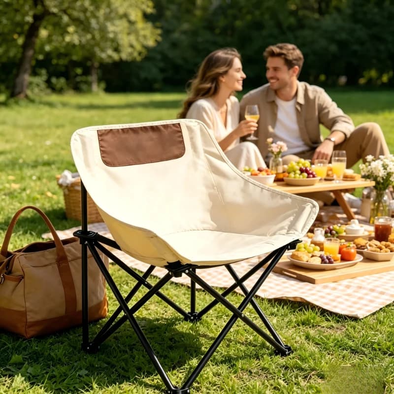 Sedia da Campeggio Ultra Leggera Beige, Arredo Outdoor Pieghevole e Portatile, Seduta Impermeabile con Borsa per il Trasporto per Picnic e Gite di Pesca