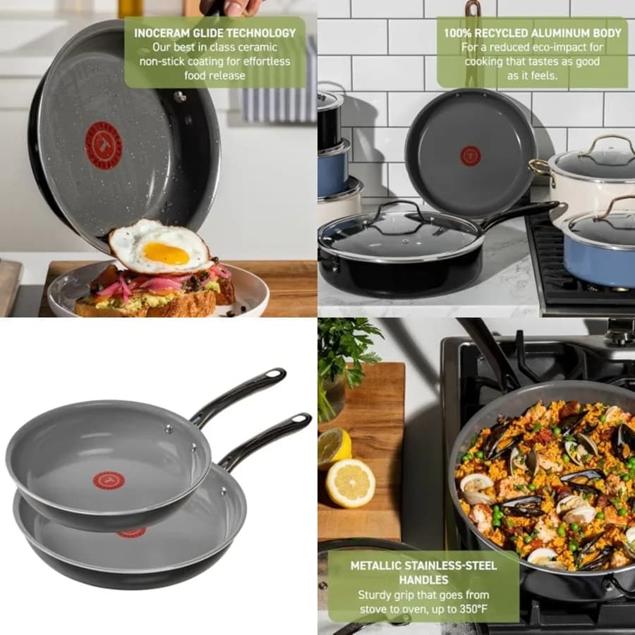 Set di 2 Padelle Antiaderenti in Ceramica Preserve, 8.5 e 11 Pollici, Adatte per Forno e Grill fino a 350°F, Tecnologia InoCeram Glide, per Friggere