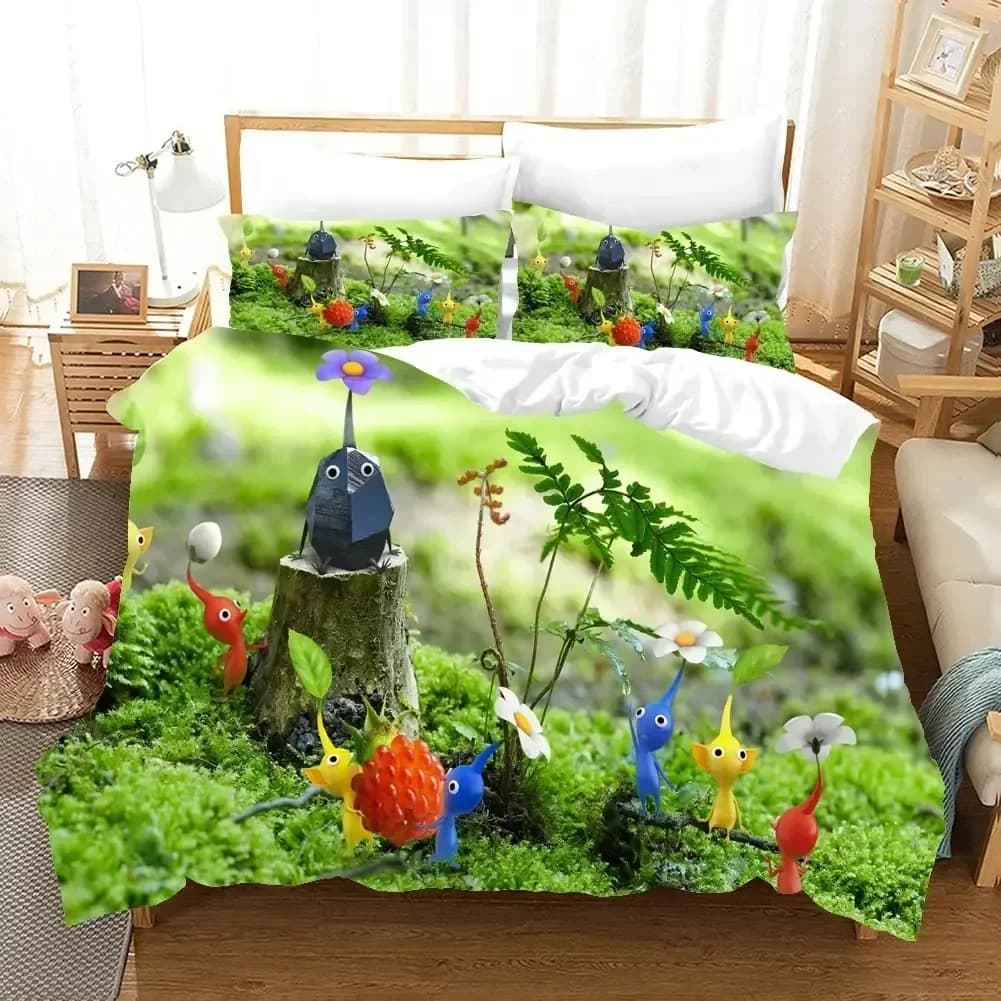 3D Printed Pikmins Game Bedding Set Boys Girls Twin Queen Size Duvet Cover Pillowcase Bed Kids Adult Fashion Home Textileextile