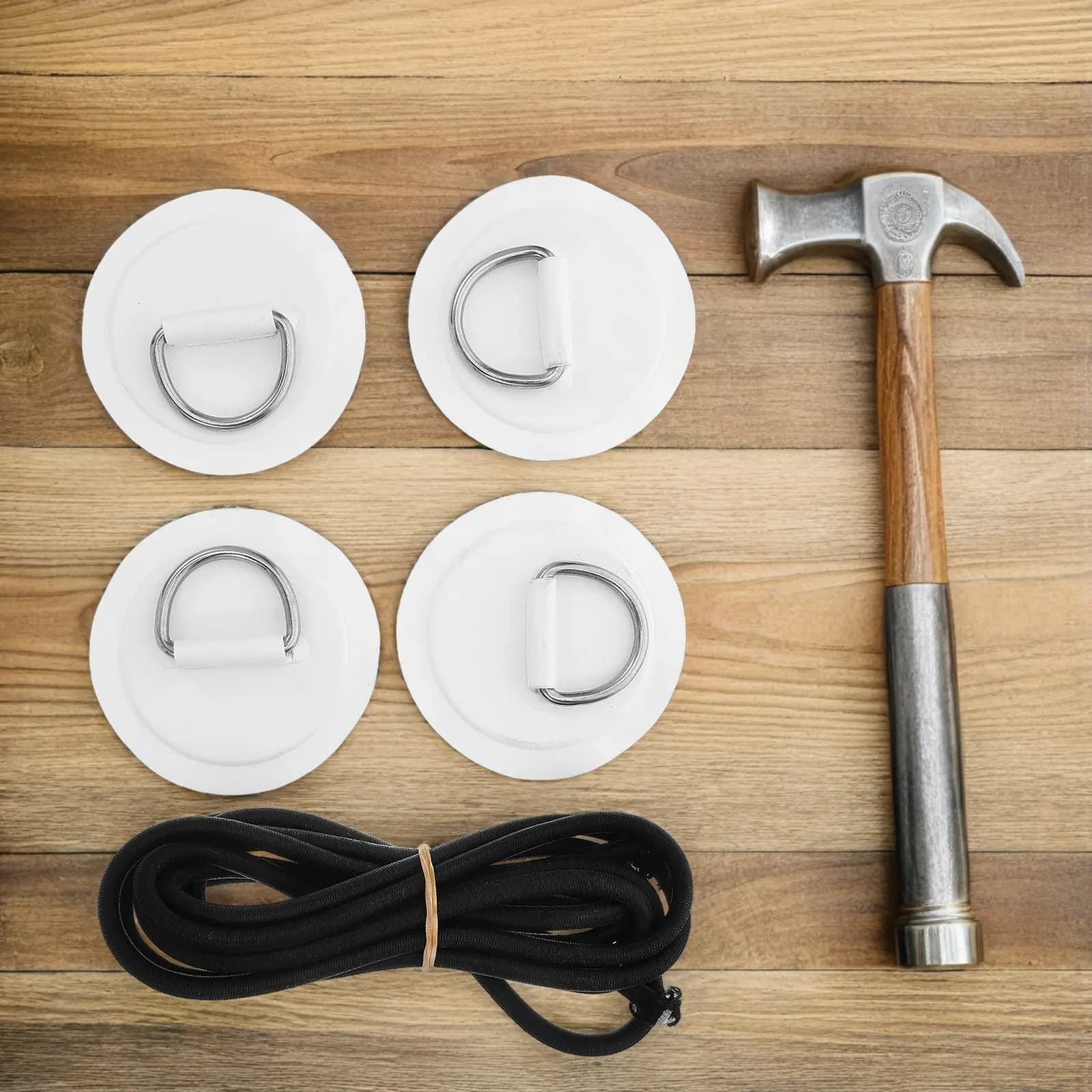 1Set Inflatable Paddle Board D-Ring Patch with Bungee Cord Rings - PVC Deck Anchor Line Ring for Kayak Canoe Surfboard