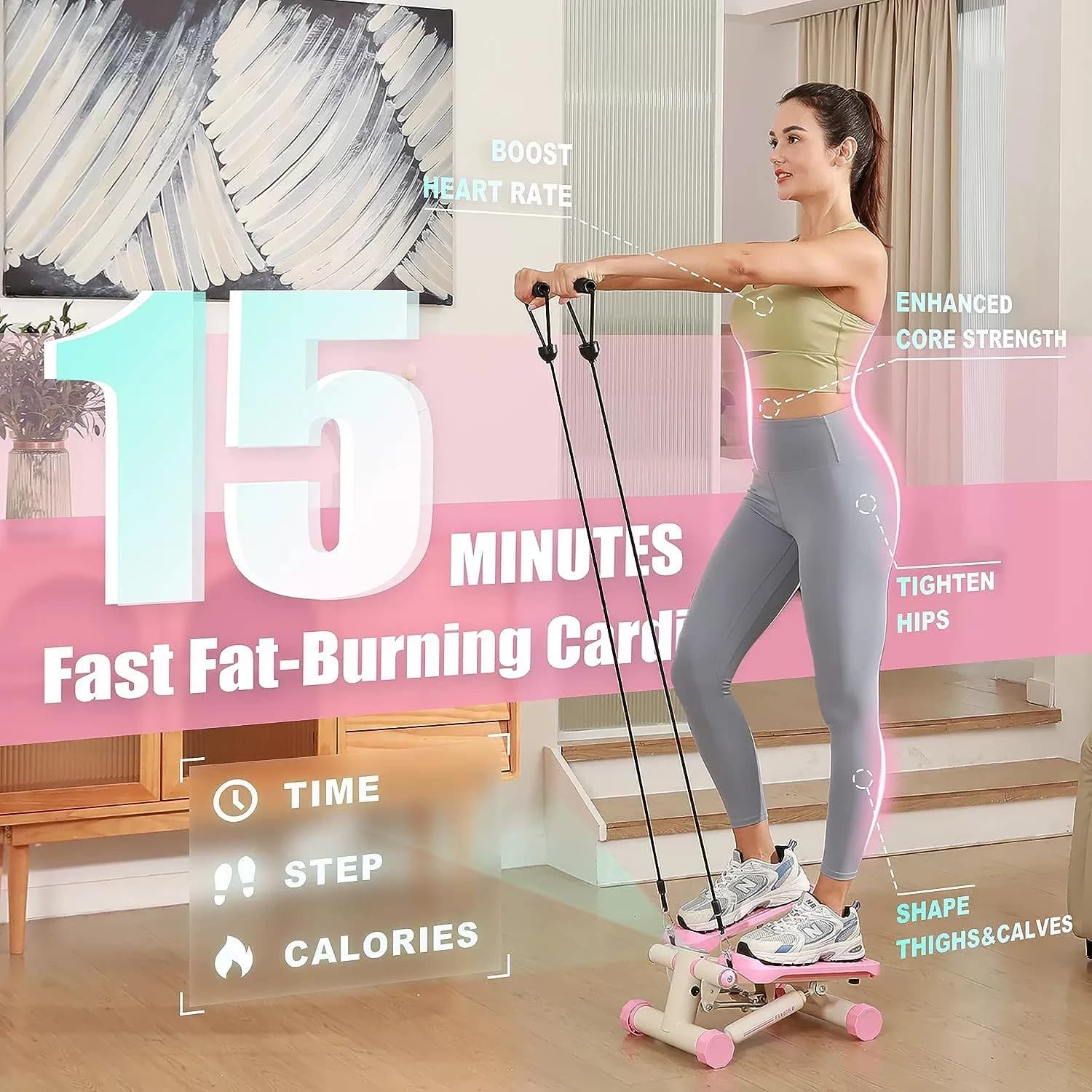 Mini Stepper Laptop for Training Domestic Cardio with Resistance Bands, Gear for Exercises