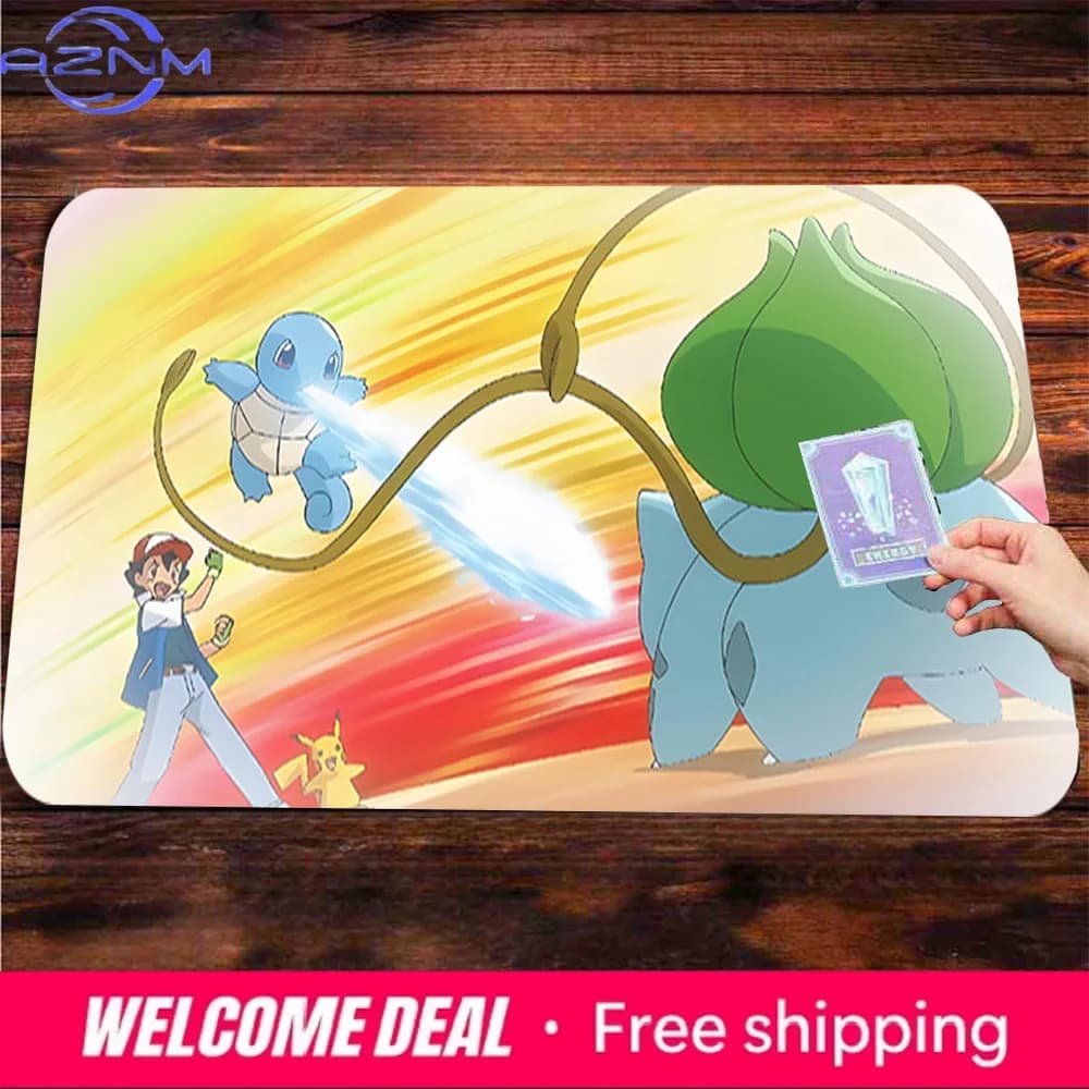 Tappetino da gioco lavabile antiscivolo Ash Ketchum Squirtle vs Bulbasaur