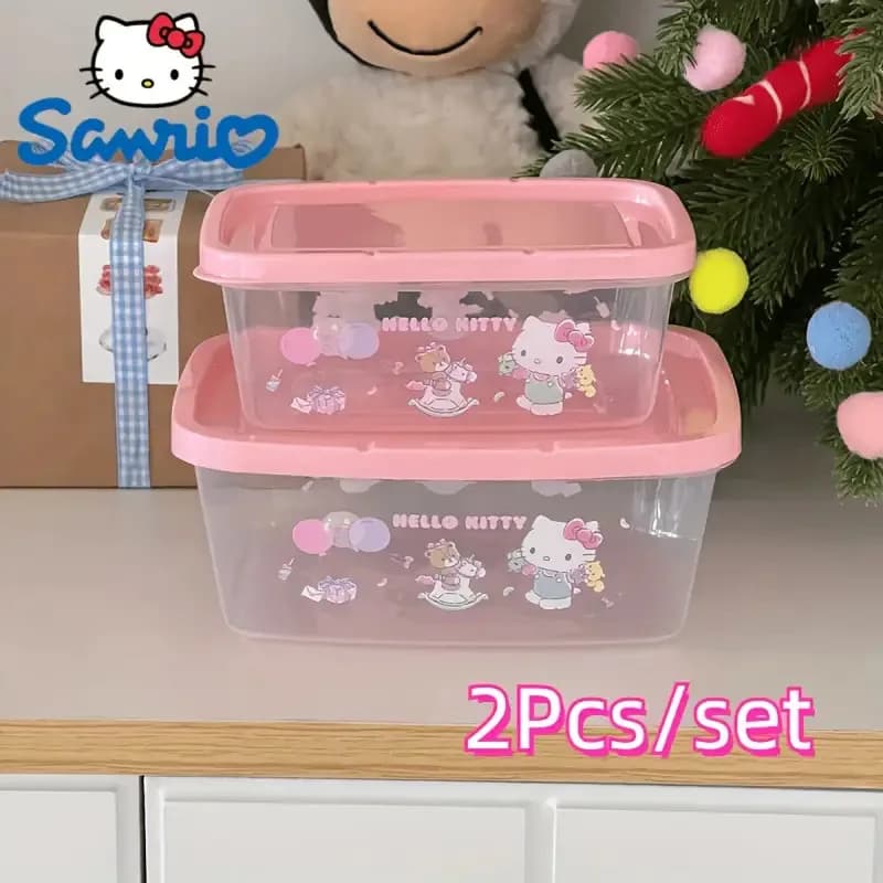 2 contenitori per alimenti Sanrio Hello Kitty con coperchi - Simpatici contenitori per il pranzo in plastica resistente Hello Kitty