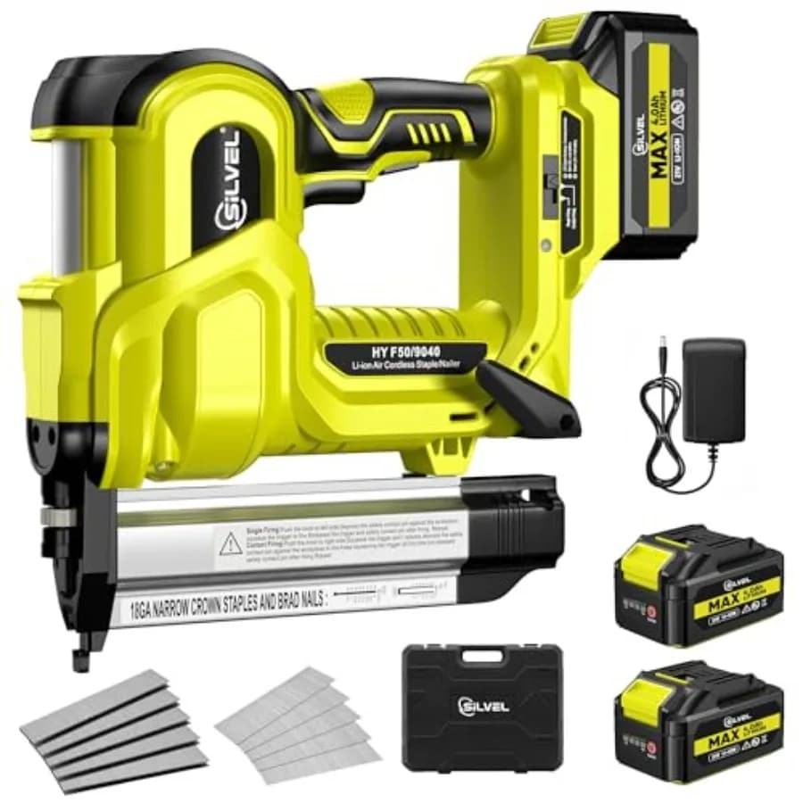 Chiodatrice a batteria da 2 pollici, Chiodatrice e Graffatrice Elettrica 2-in-1 da 21V con 2 Batterie da 4.0Ah, 1000 Chiodi, Graffette 18GA, Regolabile