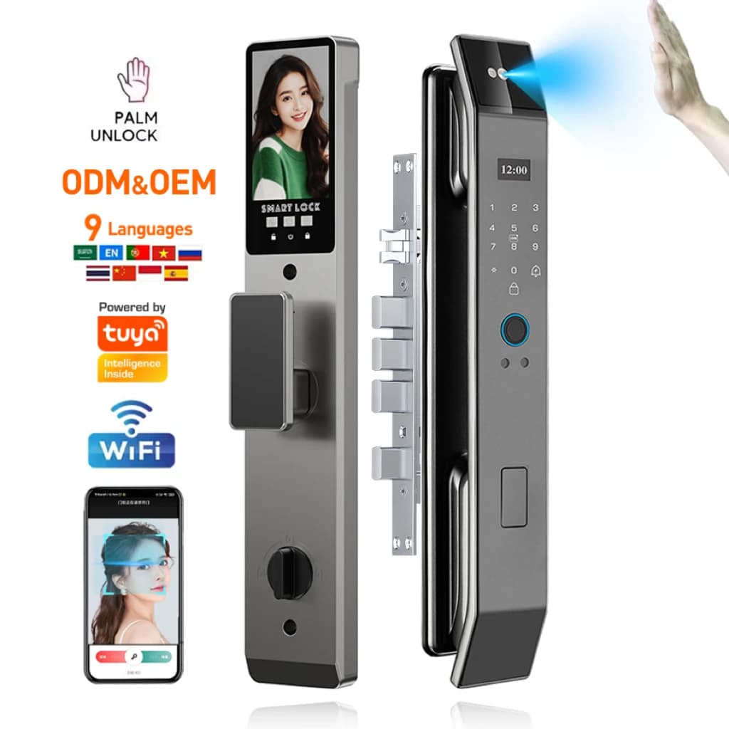 Serratura Intelligente Tuya con Riconoscimento Facciale, Biometrica Automatica, Scheda RFID, WiFi, App, Telecamera di Sicurezza e Impronta Digitale